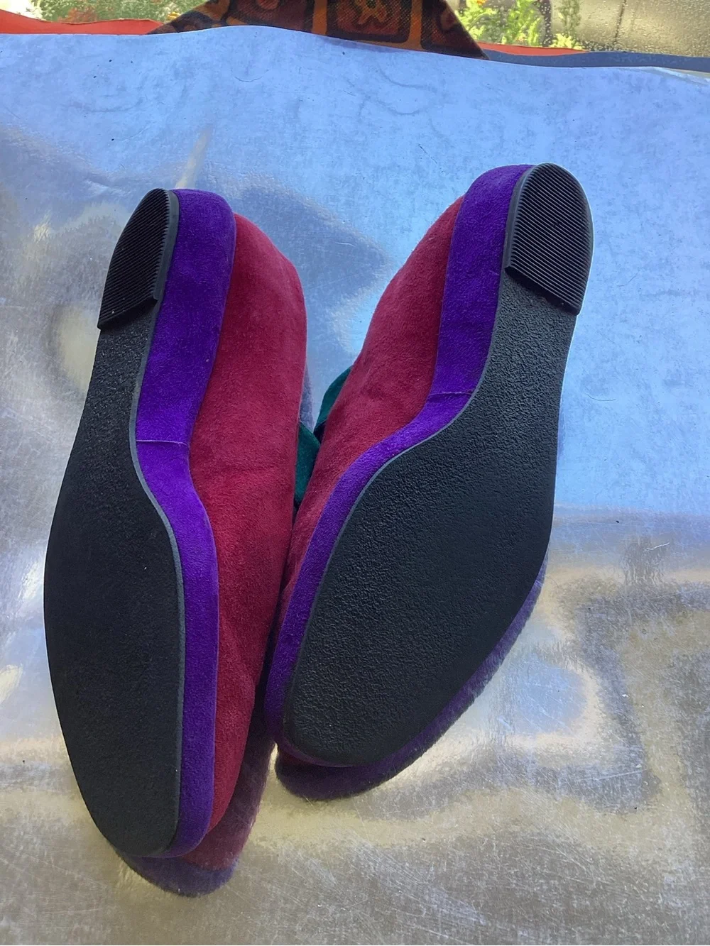 Vintage Sacha London Suede Mary Jane Flats in Burgundy green Purple